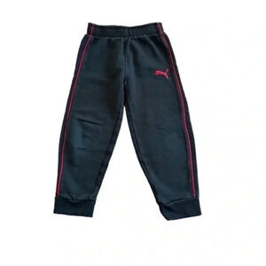 Puma fleece lined joggers black /red logo size 5-6 yo excellent condition